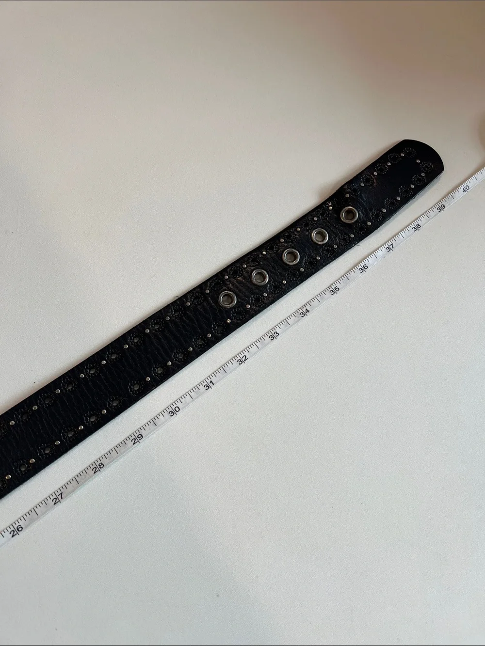 Fossil - M, Daisy Embossed, Black Leather Belt with Silver Stud Accents